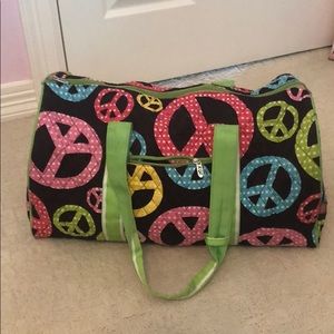 Multicolored peace sign duffel bag